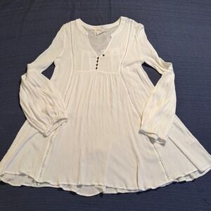 PPLA Hawthorn White Rayon Boho Tunic Top Bell Sleeve Crochet Lace Medium D151018